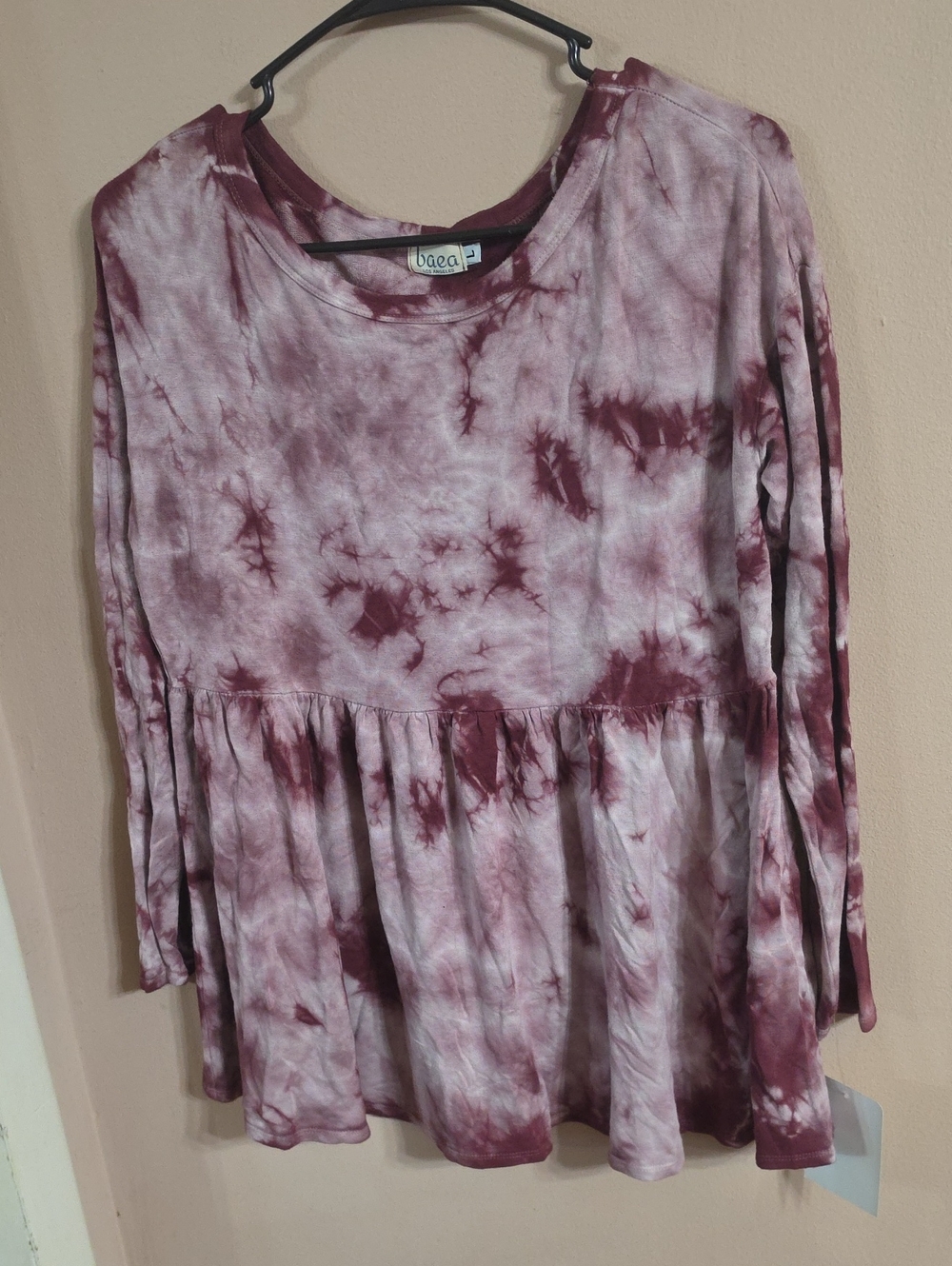 BaeCee Pink Tie-Dye Long Sleeve Peplum Top